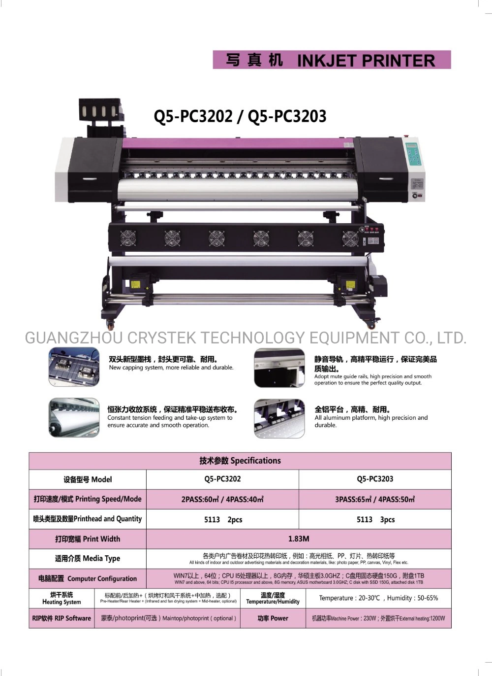 3.2m Digital Flex Printing Machine Hoson Program THK Rail Dual Dx5/I3200 Banner Vinyl Sticker Canvas Eco Solvent Printer